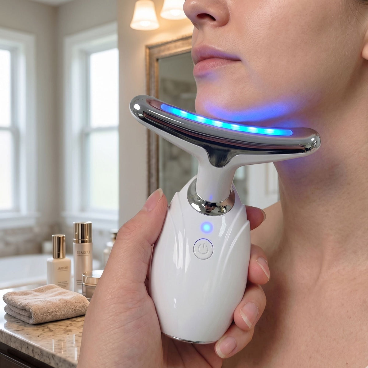 Neck &amp; Face Lifting LED Therapy Device - Anti-Aging Wrinkle Remover &amp; Double Chin Reducer Massager