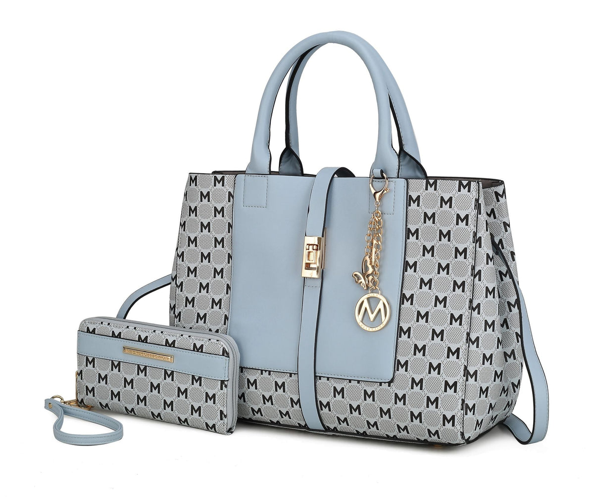 MKF Collection Yuliana Circular M emblem Print Satchel Bag with Wallet by Mia k