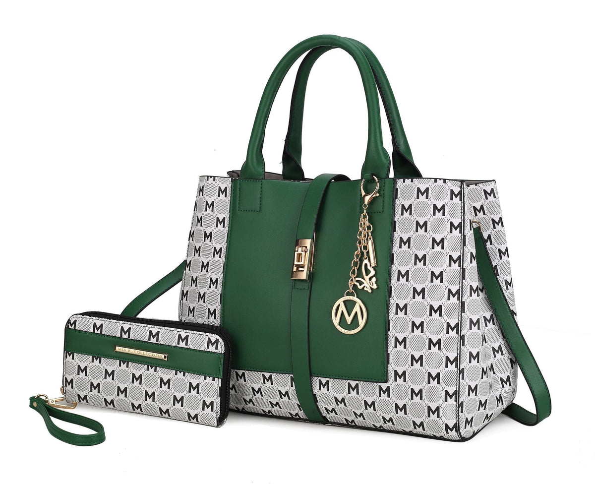 MKF Collection Yuliana Circular M emblem Print Satchel Bag with Wallet by Mia k