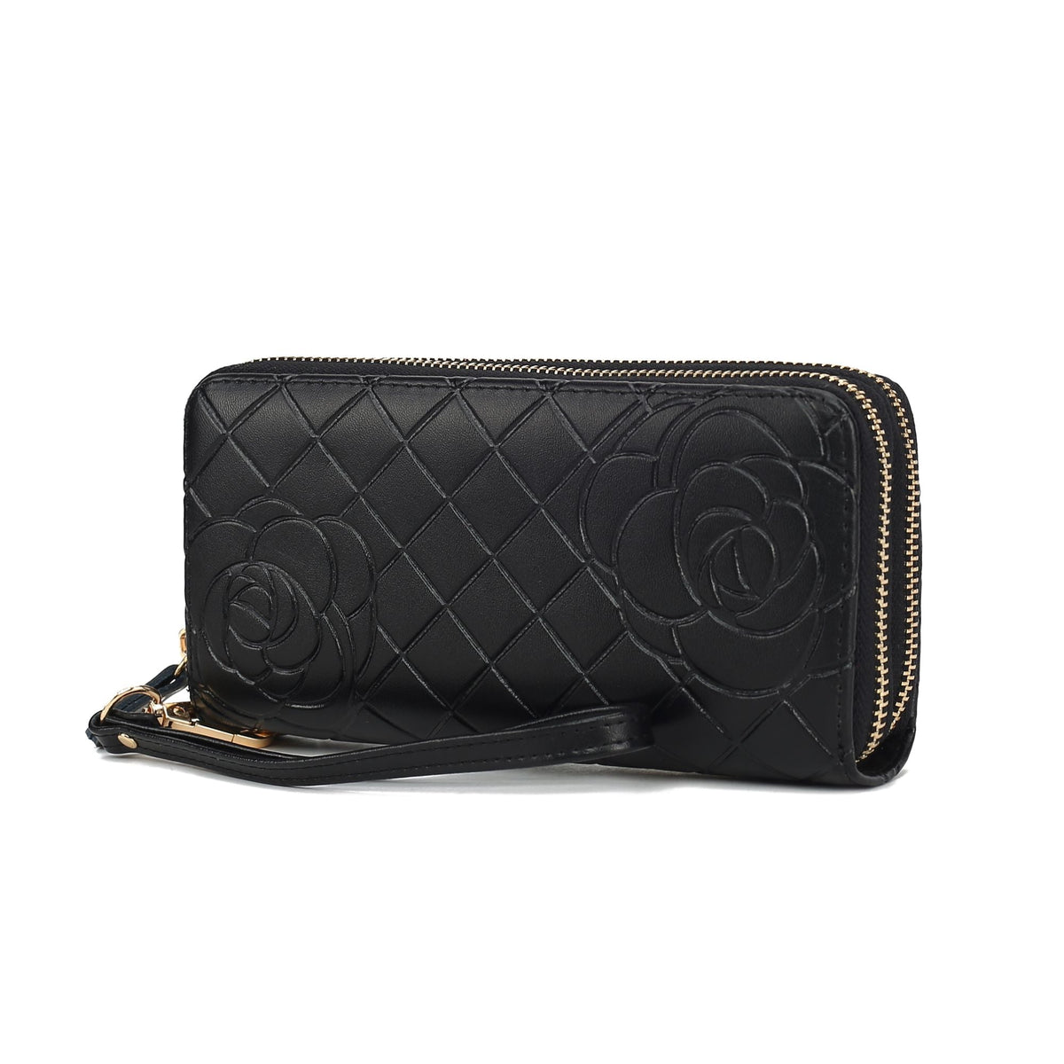 MKF Collection Honey Genuine Leather Quilted Flower Embossed Women Wristlet Wallet by Mia K