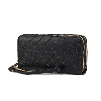 MKF Collection Honey Genuine Leather Quilted Flower Embossed Women Wristlet Wallet by Mia K