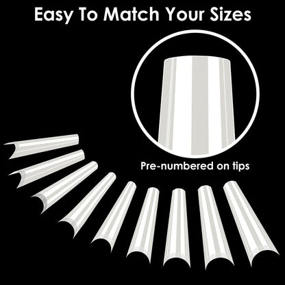 500Pcs False Nail Tips C Curve Half Cover French Nails Extra Long Fake Finger Nails For Nail Art Salons Home DIY 10 Sizes