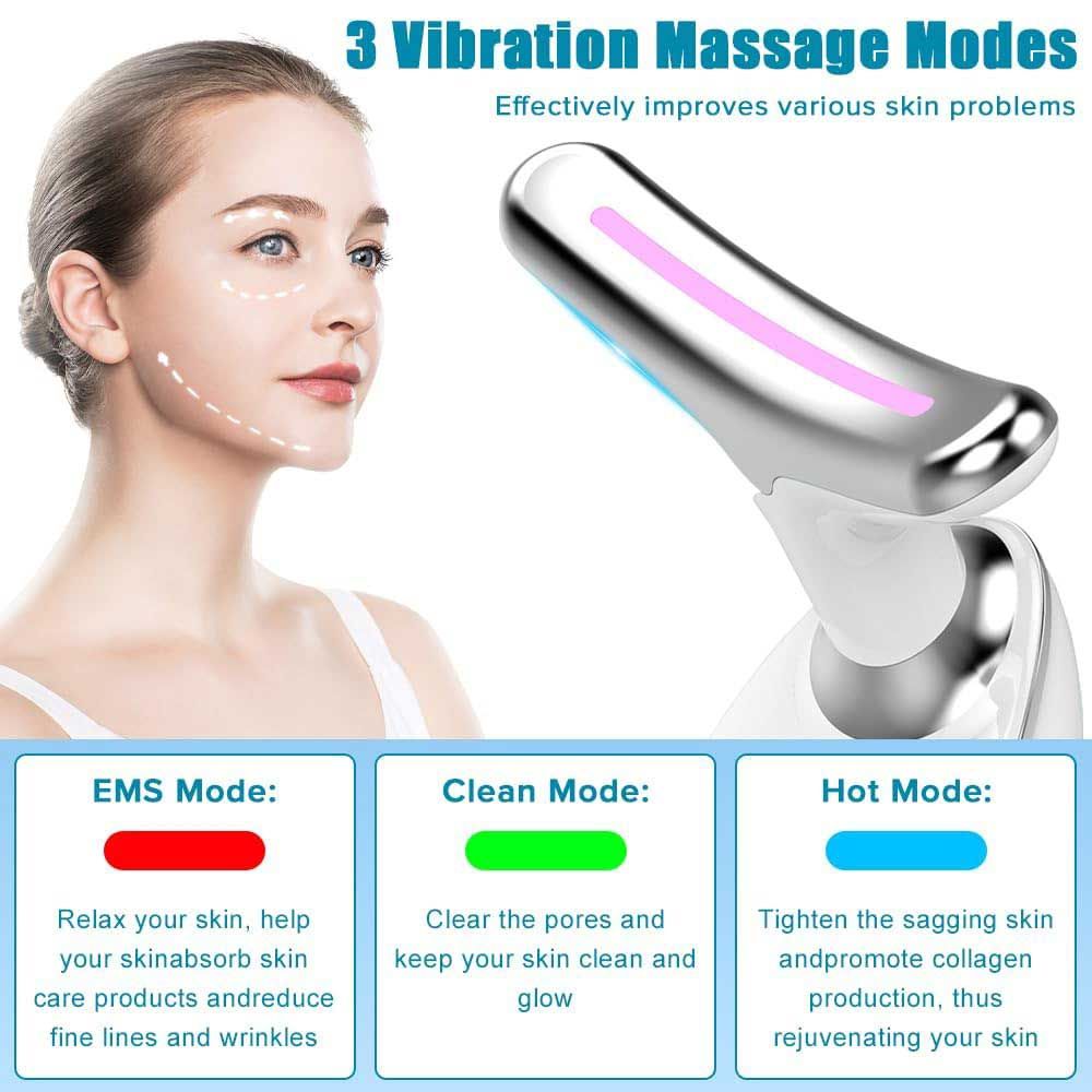 Neck Face Massager Face Sculpting Tool 3 Colour Modes and Vibration for Facial Massager for Double Chin - Red