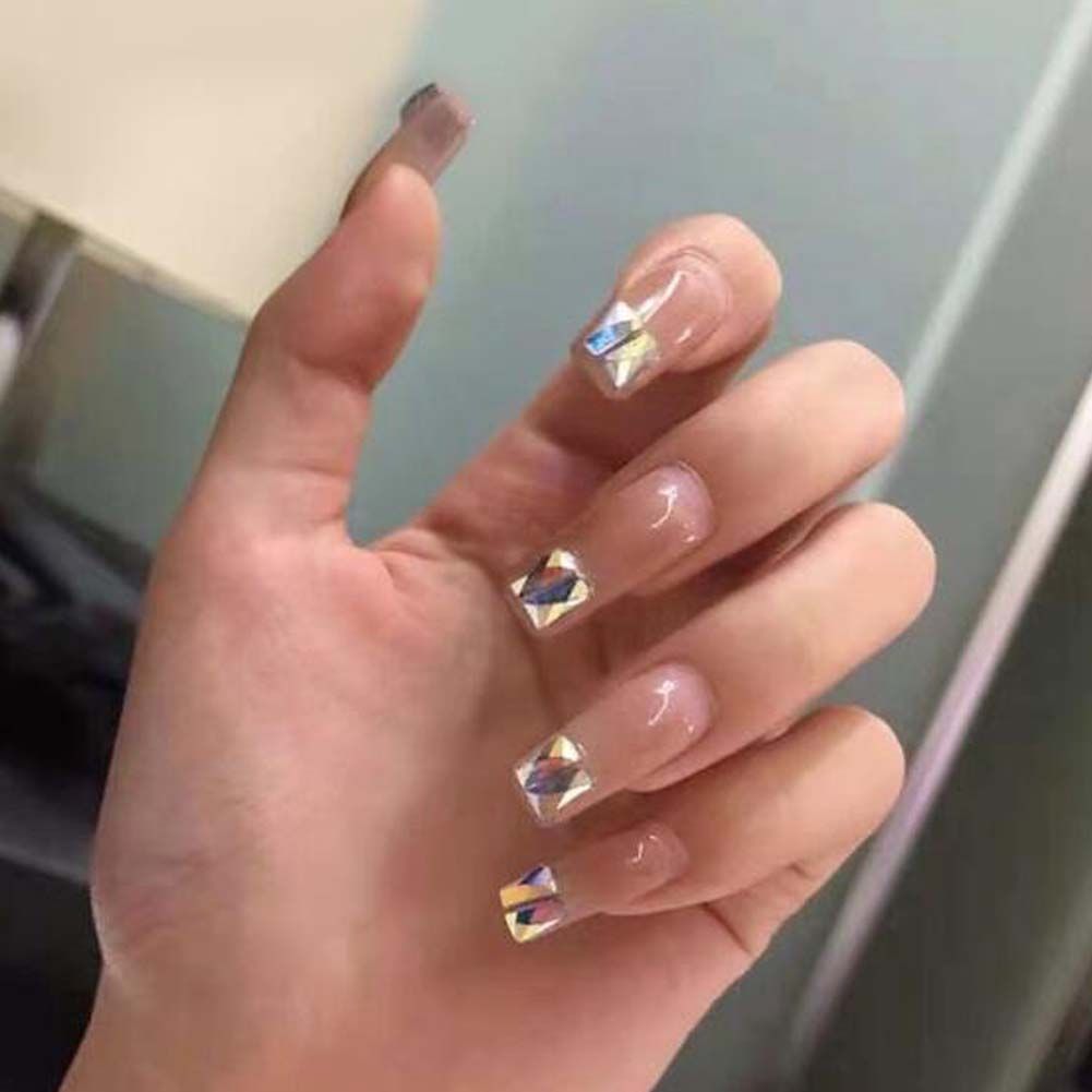 False Fingernails Pink Beads Artificial False Nails Tips Fake Nail Art Decoration Fake Nails