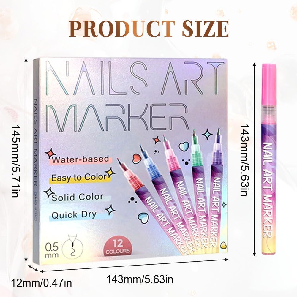 3D Nail Art Special Nail Marker Polish Pen, DIY Nail Art Beauty Decoration Manicure Tool with Painting and Outline Brush (Colorful)