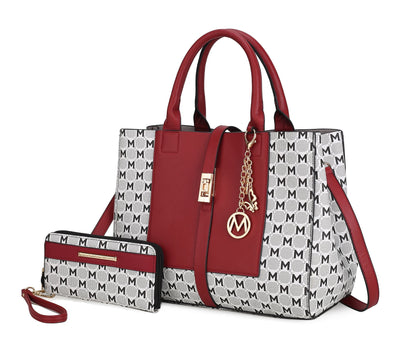MKF Collection Yuliana Circular M emblem Print Satchel Bag with Wallet by Mia k