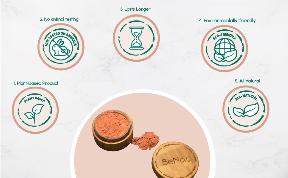 BeNat All-Natural Blush Loose Powder | Reusable Bamboo Container with Refills | Vegan &amp; Lightweight Face Makeup