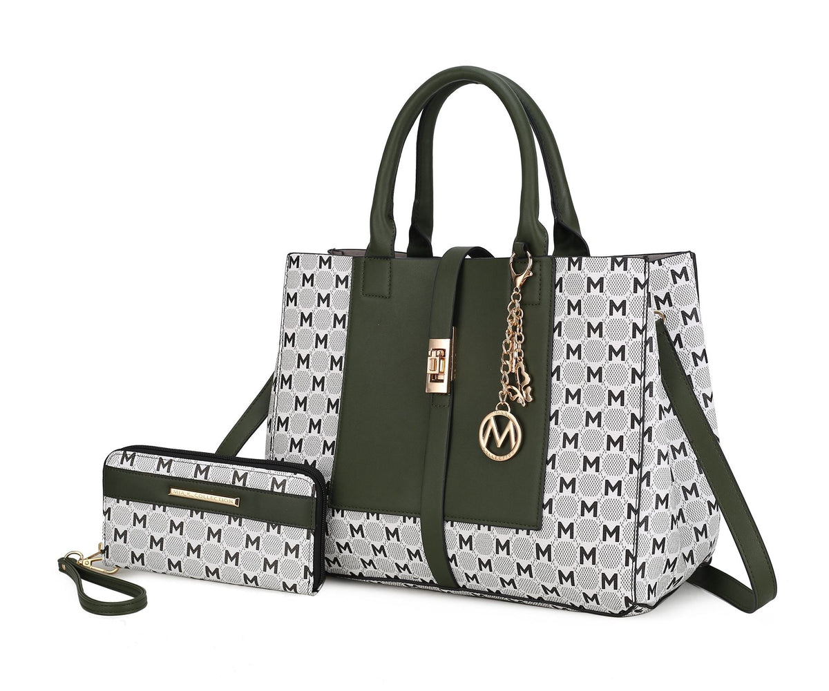 MKF Collection Yuliana Circular M emblem Print Satchel Bag with Wallet by Mia k