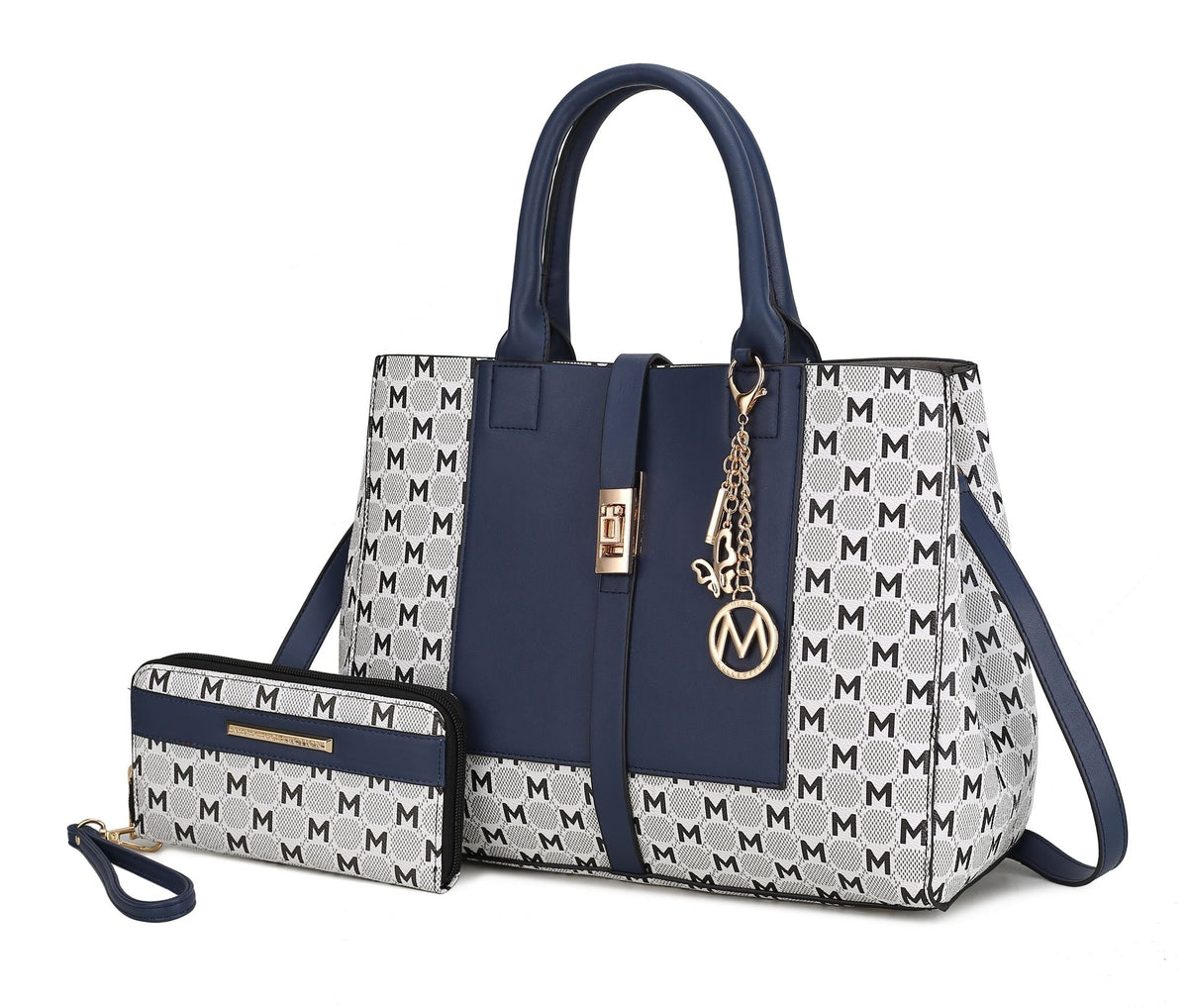 MKF Collection Yuliana Circular M emblem Print Satchel Bag with Wallet by Mia k