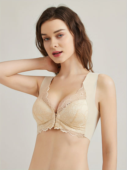 Super Soft &amp; Comfortable Front Close Bra, Elegant Lace Wireless Push Up Bra, Mother&