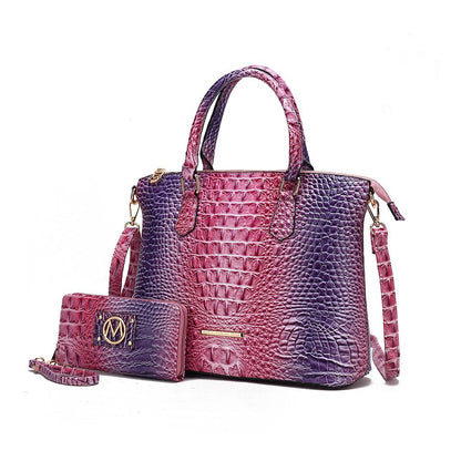 MKF Collection Frankie Gradient Rainbow Faux Crocodile-Embossed Tote Bag Two Pcs by Mia K.