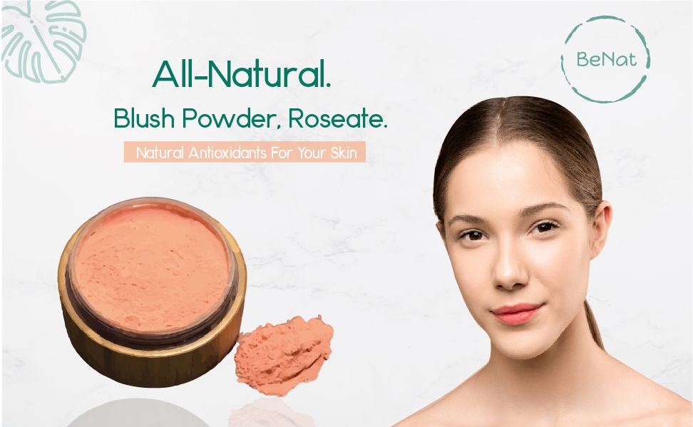BeNat All-Natural Blush Loose Powder | Reusable Bamboo Container with Refills | Vegan &amp; Lightweight Face Makeup