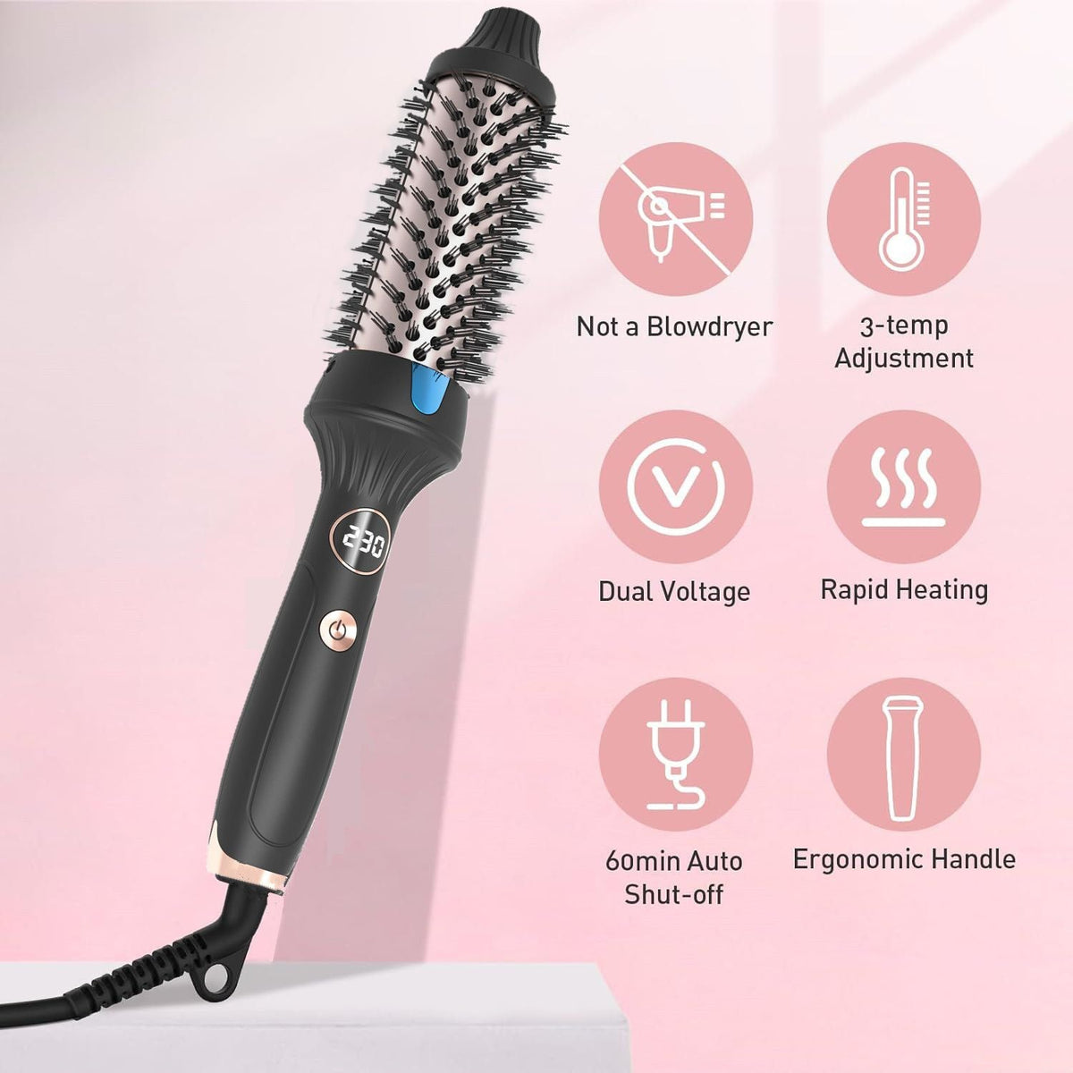 1.5 Inch Heated Brush Ceramic Curling Iron Volumizing Brush Heating Round Brush Travel Hair Curler Comb Professional Styling Round Brushes