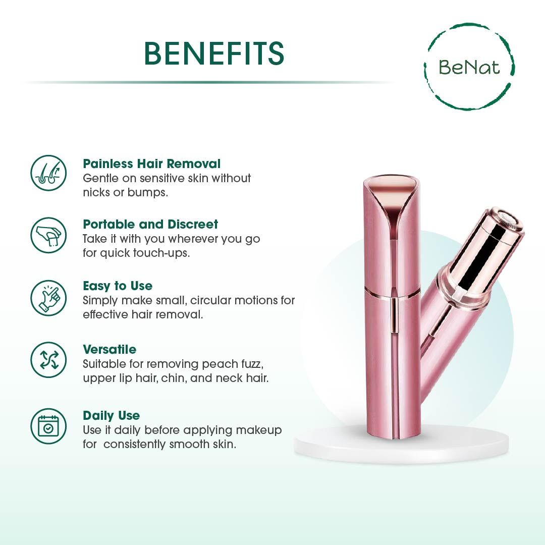Set of 2. Rechargeable Facial &amp; Eyebrow Hair Remover Set for Women, Painless Electric Trimmer with LED Light