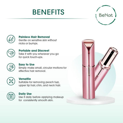 Set of 2. Rechargeable Facial &amp; Eyebrow Hair Remover Set for Women, Painless Electric Trimmer with LED Light