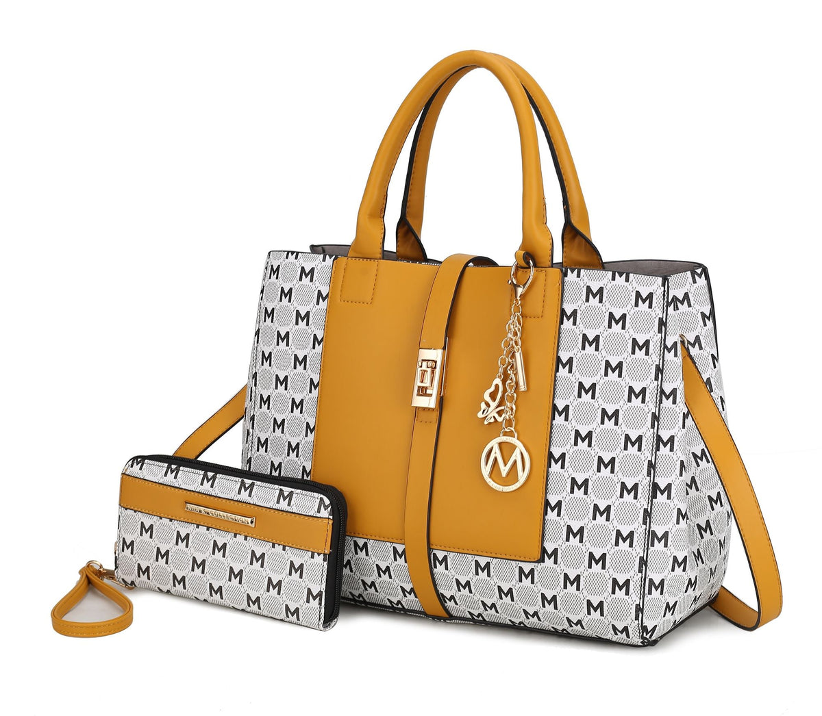 MKF Collection Yuliana Circular M emblem Print Satchel Bag with Wallet by Mia k