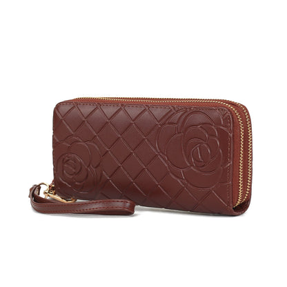 MKF Collection Honey Genuine Leather Quilted Flower Embossed Women Wristlet Wallet by Mia K