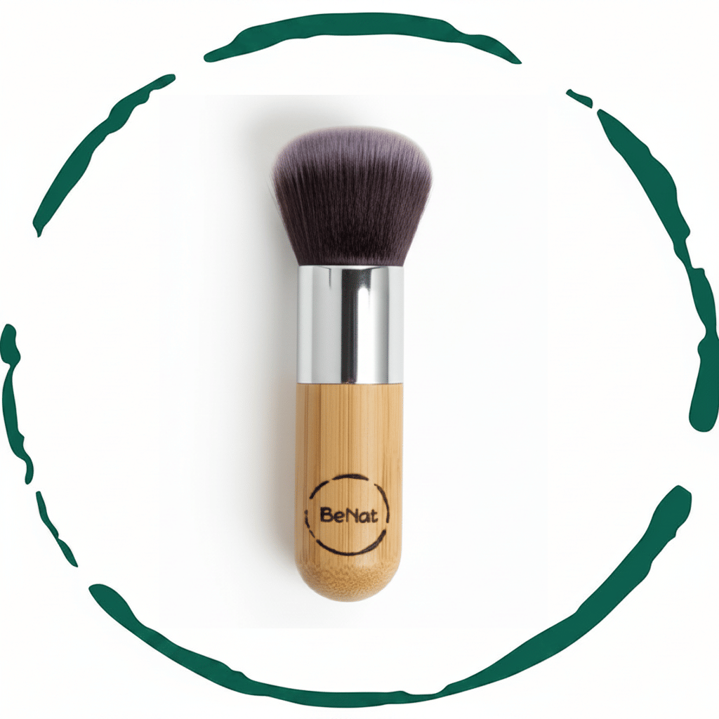 Premium Kabuki Blush Brush - High-Density Soft Synthetic Makeup Brush with Eco-Friendly Bamboo Handle for Flawless Powder &amp; Contour Blending