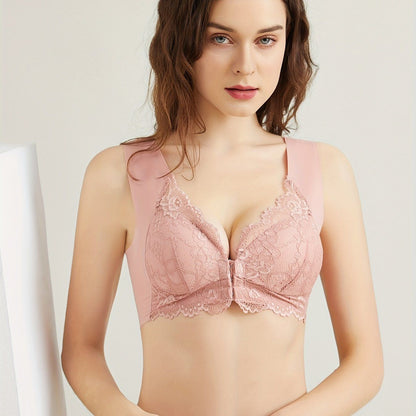 Super Soft &amp; Comfortable Front Close Bra, Elegant Lace Wireless Push Up Bra, Mother&