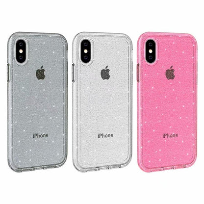 Durable Ultra Hard Shockproof Glitter Transparent Case for iPhone 14 Pro Max 13 12 11 XS XR X 8 7 6 Plus Sparkle Cover Soft Slim Fit All-round Protection Cute Transparent Shiny Star Phone Case for iPhone