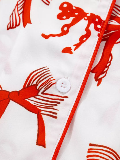 Christmas Bow Print Top and Pants 2pcs Pajama Set
