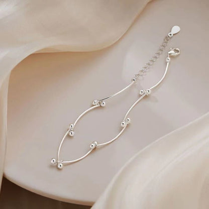 1pcs 999 Sterling Silver Wavy Tube Bead Adjustable Anklet, Minimalist Cool Style, For Summer Daily Wear &amp; Women Romantic Holiday Gifts