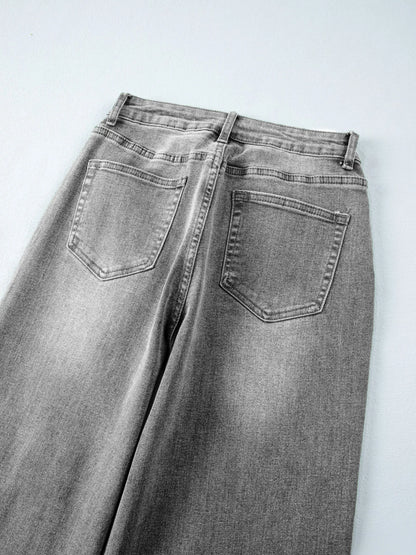 High Waist Wide Leg Washed Jeans