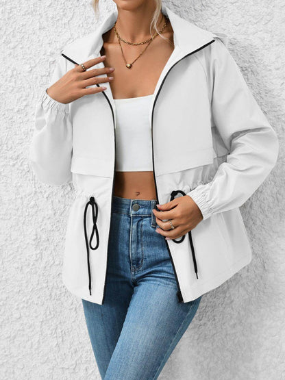 Ivy Lane Drawstring Zip Up Hooded Jacket for Women