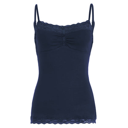 Lace-patchwork Buttoned Small V-neck Camisole
