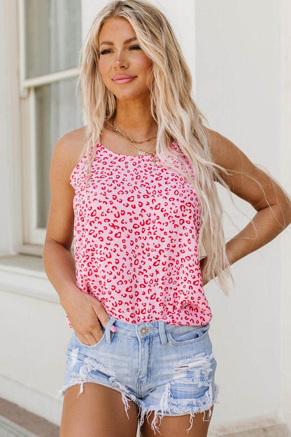 Cutout Leopard Round Neck Tank for Women Casual Style