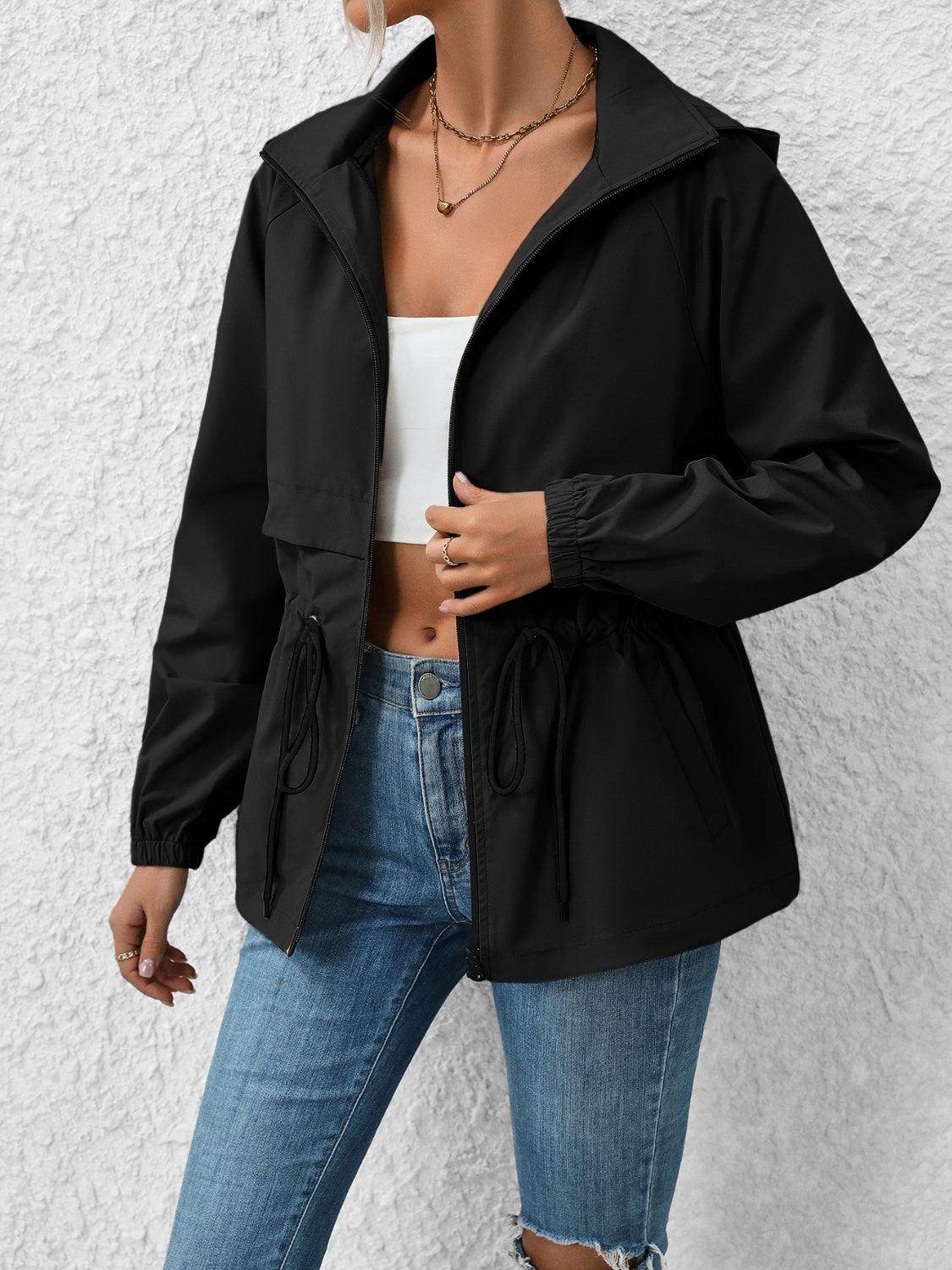 Ivy Lane Drawstring Zip Up Hooded Jacket for Women