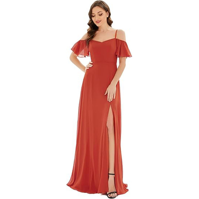Off-shoulder Chiffon Maxi Dress, Womens Evening Gown