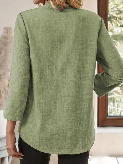 Roll-Up Sleeve Notched Blouse