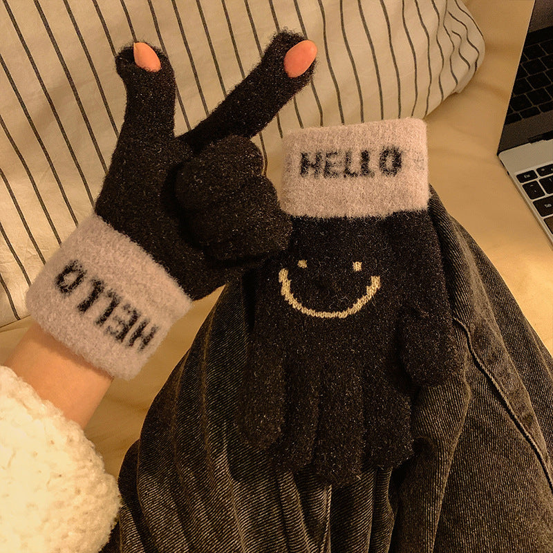 Winter Fingerless Knitted Gloves Touchscreen Warm Windproof