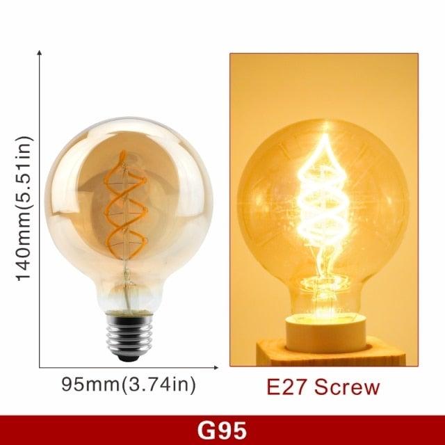 E14 E27 Retro LED Spiral Filament Light Bulb 4W 220V C35 G45 A60 T45 ST64 T185 T225 G80 G95 G125 Vintage Edison Lamp Vintage Filament Light Bulbs Globe Round
