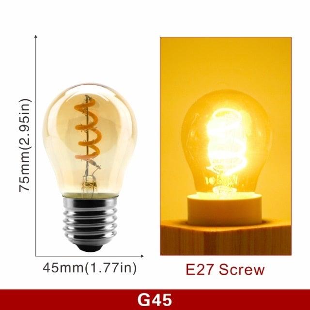 E14 E27 Retro LED Spiral Filament Light Bulb 4W 220V C35 G45 A60 T45 ST64 T185 T225 G80 G95 G125 Vintage Edison Lamp Vintage Filament Light Bulbs Globe Round