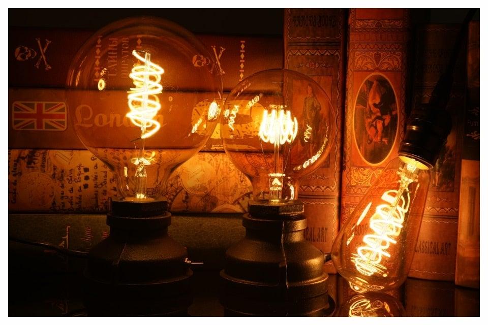 E14 E27 Retro LED Spiral Filament Light Bulb 4W 220V C35 G45 A60 T45 ST64 T185 T225 G80 G95 G125 Vintage Edison Lamp Vintage Filament Light Bulbs Globe Round