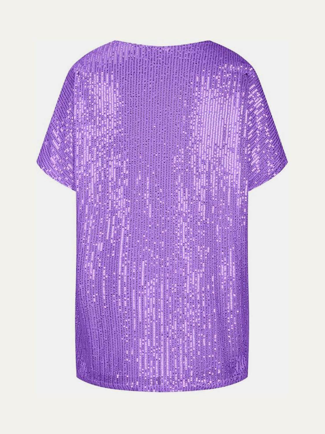 Full Size Sequin V-Neck Short Sleeve Top for Women