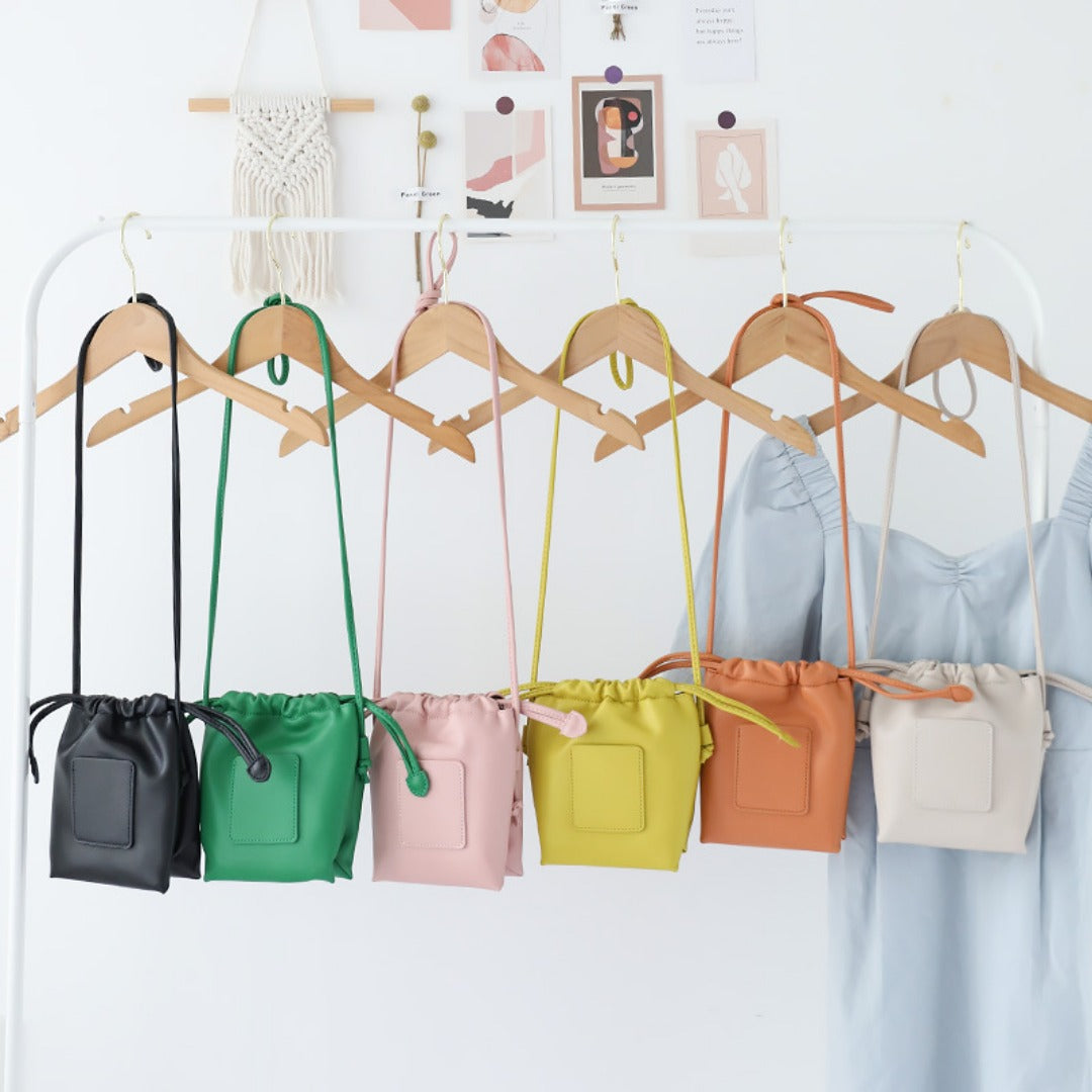 Soft PU Cute Mini Mobile Phone Bag - Fashionable Pleated Shoulder Women&