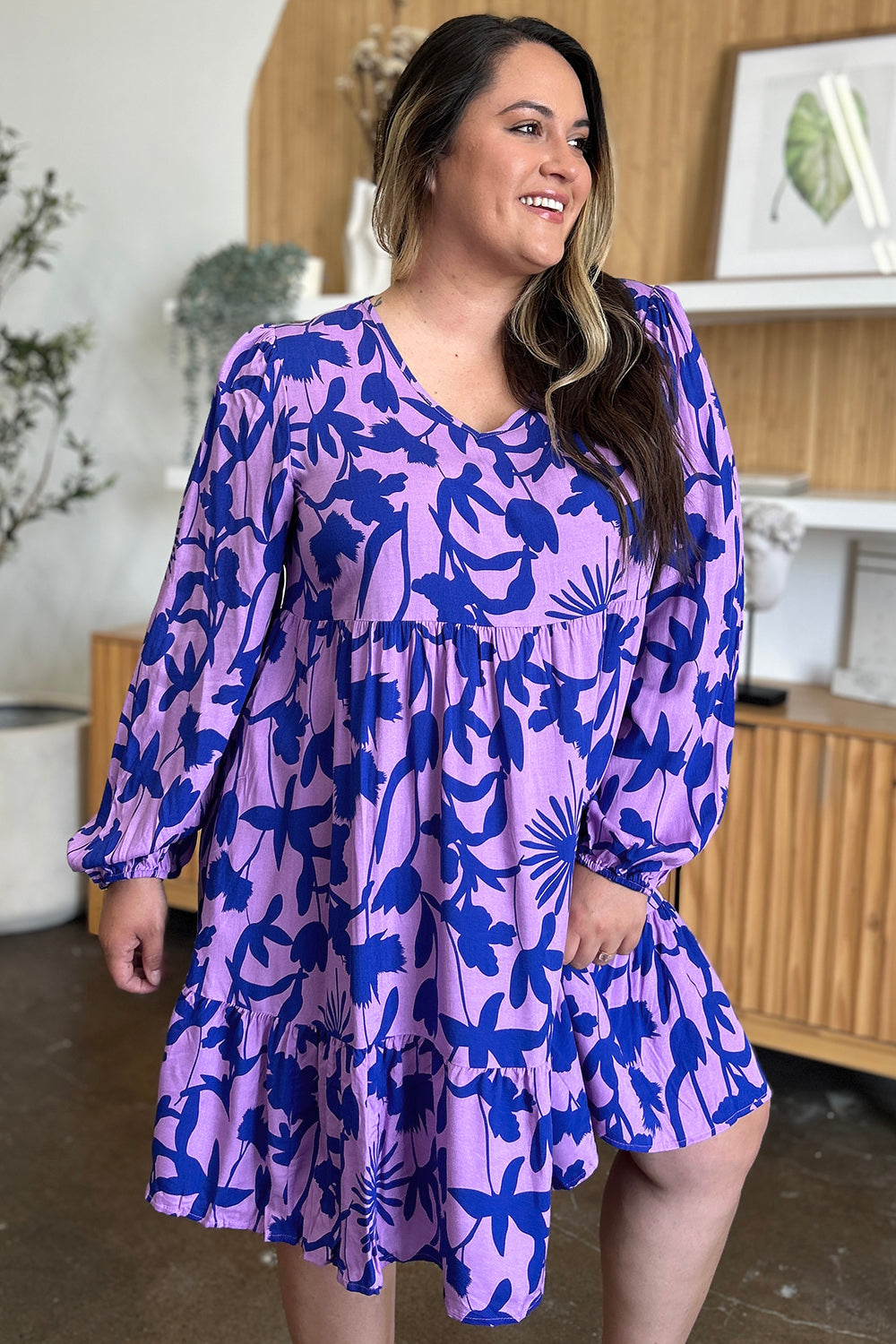 Double Take Full Size Printed Ruffle Hem Dress with Pocket Stylish &amp; Functional Women Dress