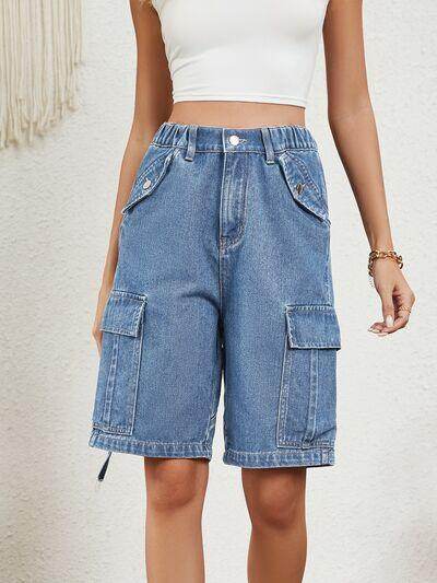 High Waist Denim Shorts with Pockets for Women
