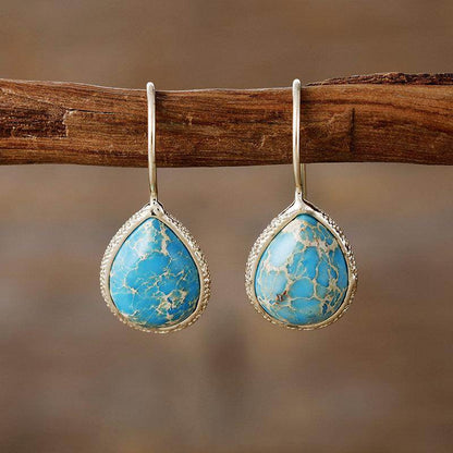 Copper Natural Stone Teardrop Shape Earrings for Women