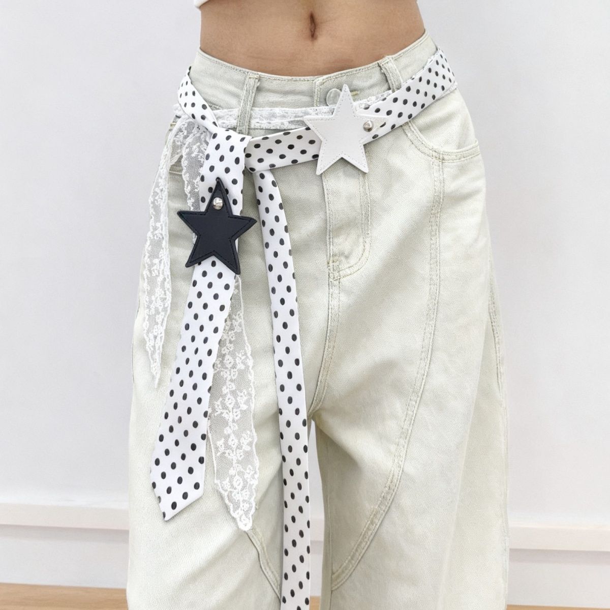 Polka-dot Silk Scarf Beltearly Autumn Styling With Denim Vintage Vibe