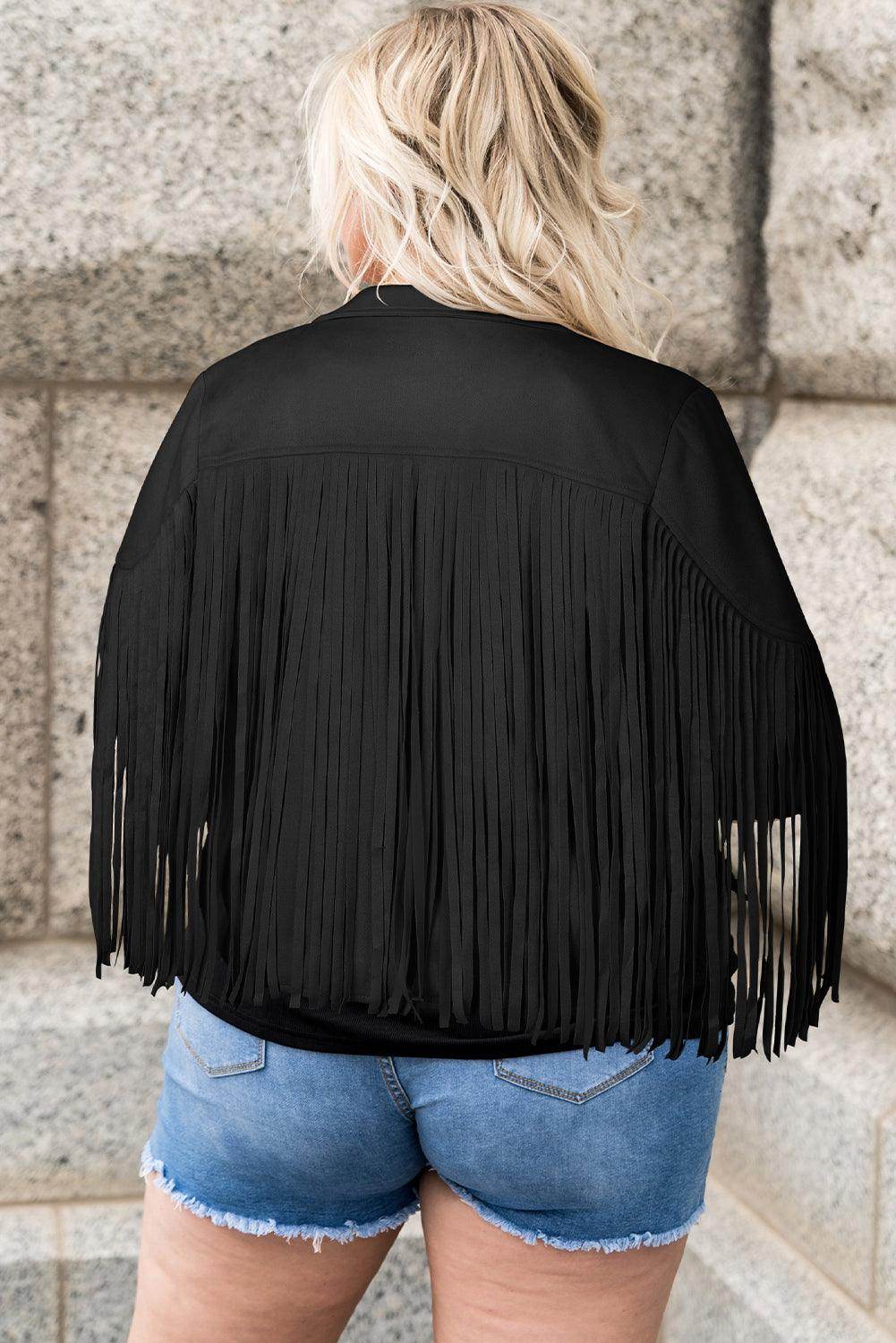 Plus Size Fringe Open Front Jacket for Stylish Layering
