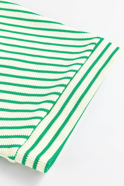 Striped Half Sleeve Tie Waist Romper