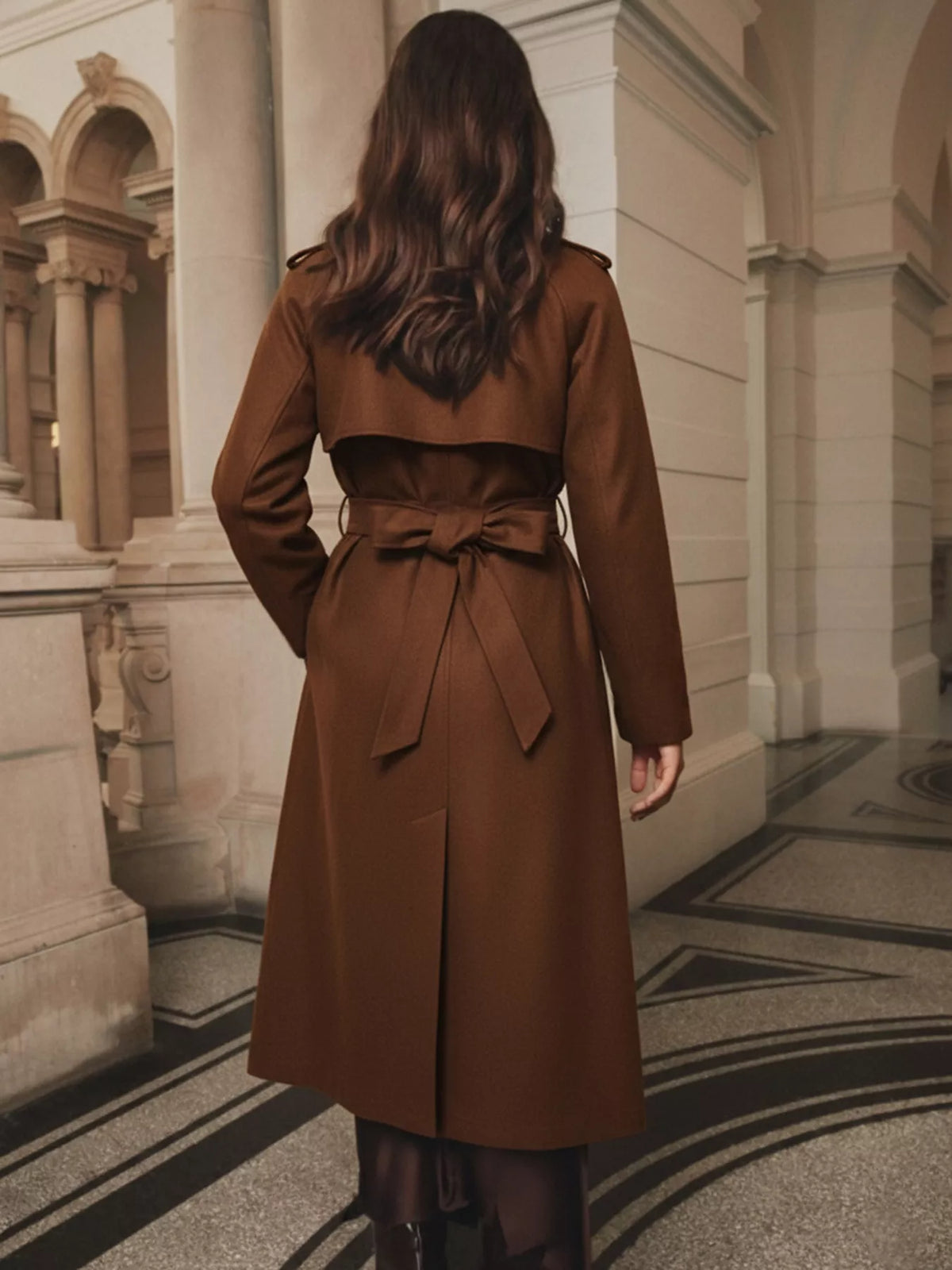 Lapel Collar Belted Wool Blend Coat