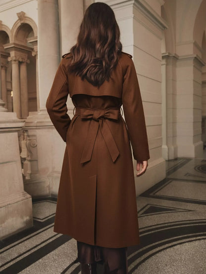 Lapel Collar Belted Wool Blend Coat