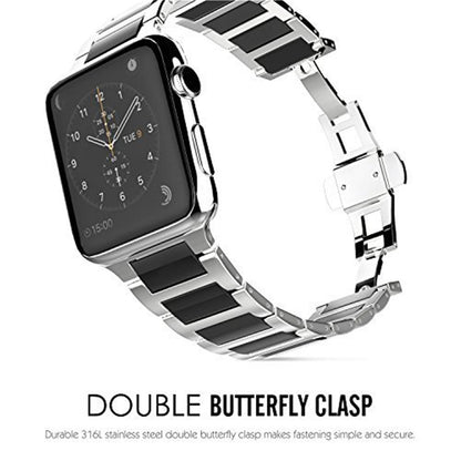 Universal Stainless Steel And Black Ceramics Apple Stainless Steel Strap