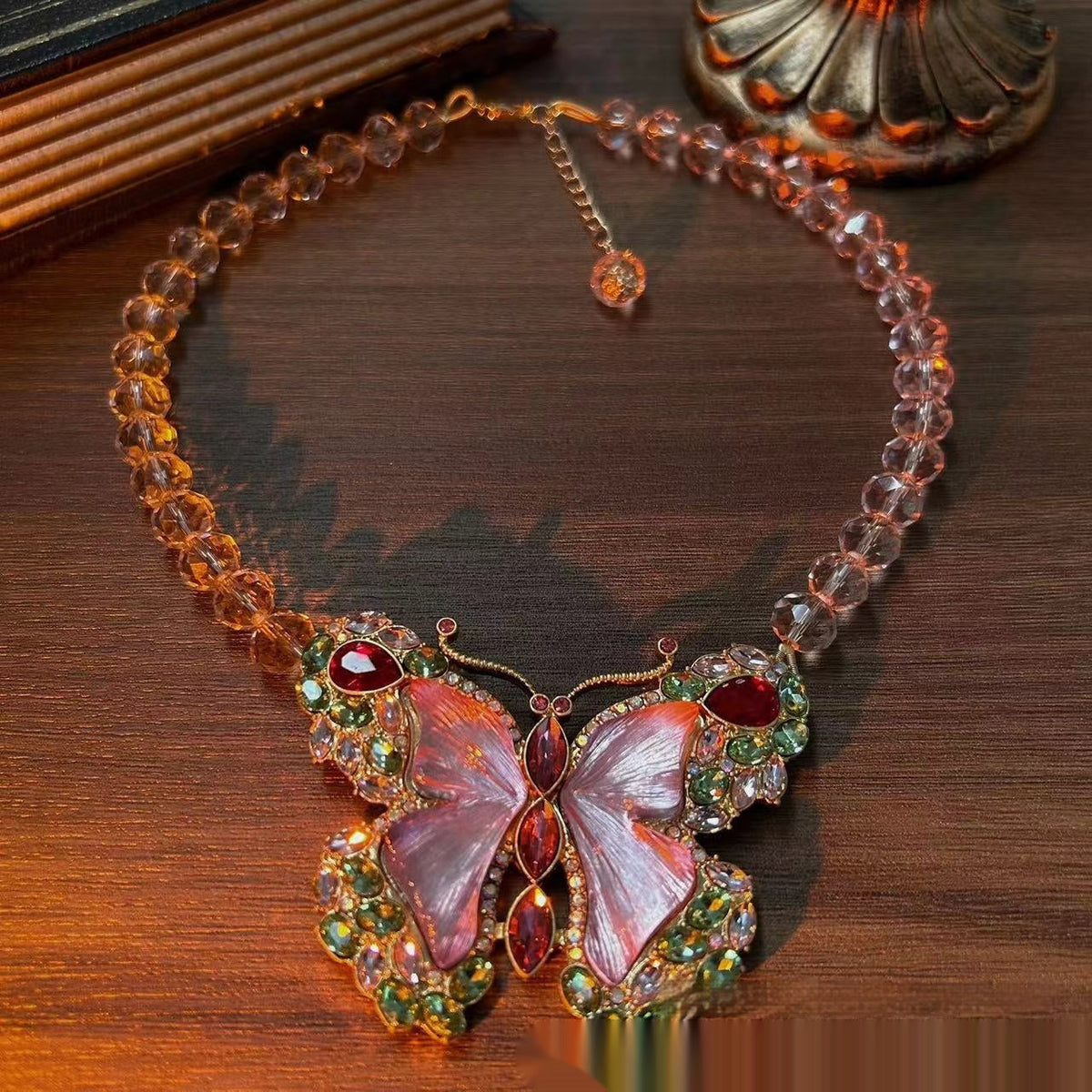 Butterfly Rhinestone Sweet Brooch Necklace Suit