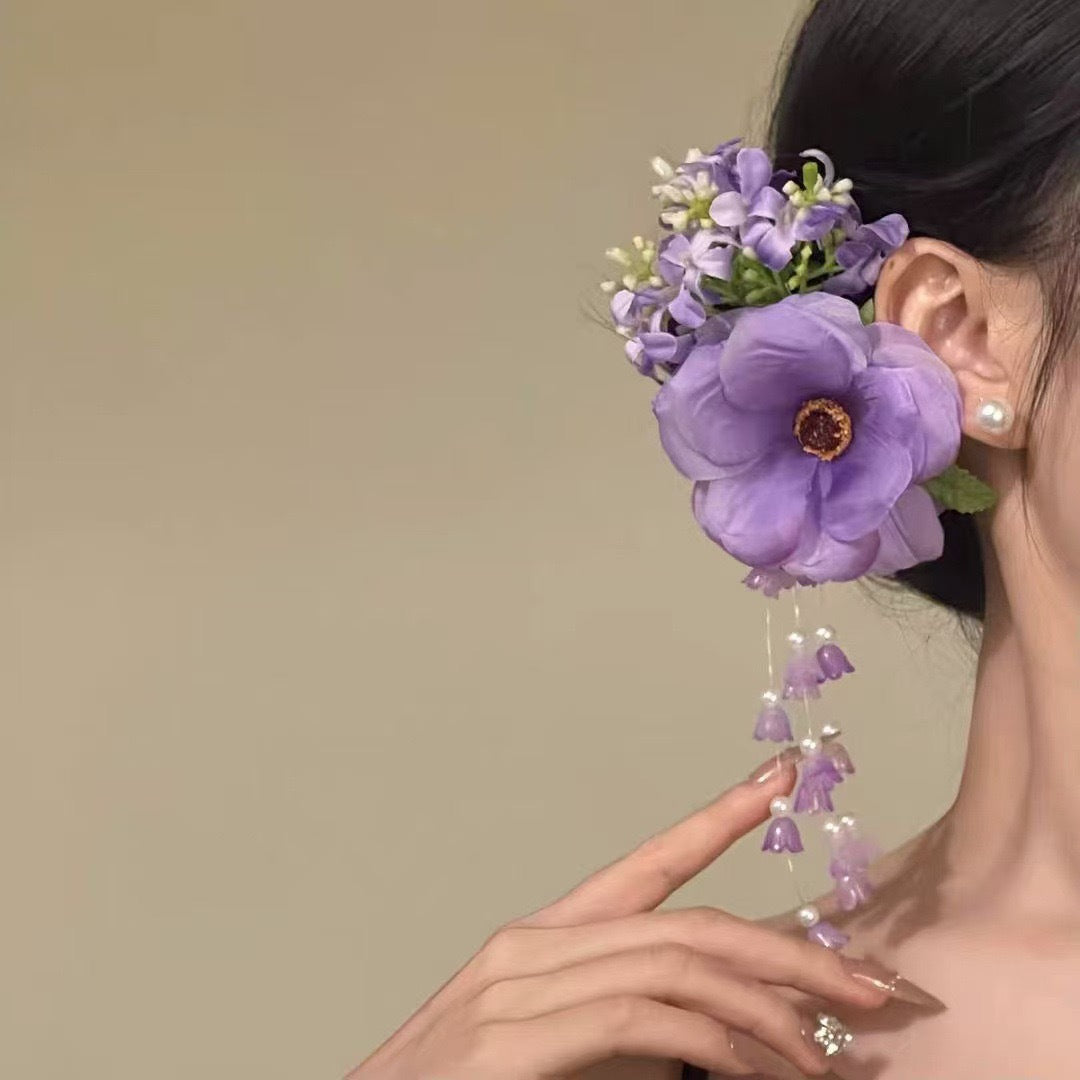 Super Fairy Pure Desire Yellow Atmosphere Pearl Linglan Tassel Side Clip Hair Accessories